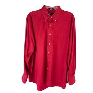 Chaps Shirt Mens XL Button Up Red Classic Fit Twill Casual Dress Shirt